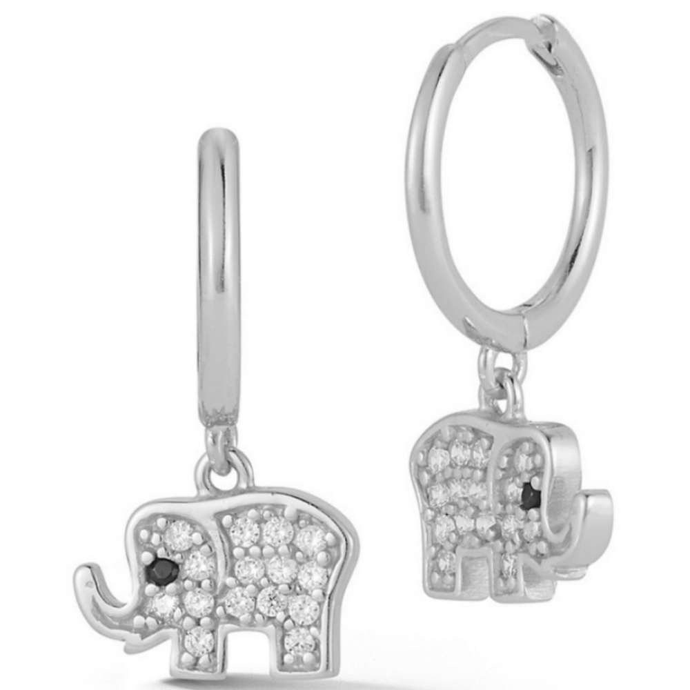 Sphera Milano Silver Elephant Huggie Earrings CZ